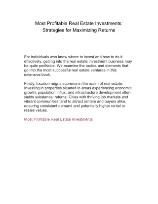 Most Profitable Real Estate Investments: Strategies for Maximizing Returns