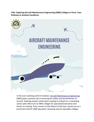 Exploring Aircraft Maintenance Engineering Colleges in Pune Your Pathway to Aviation Excellence