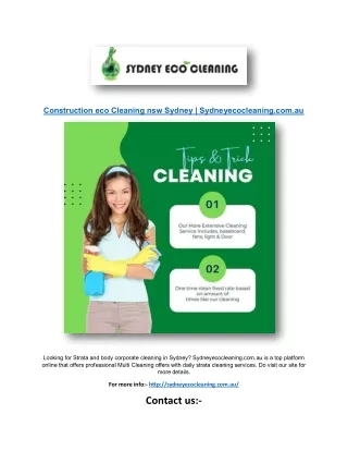 Construction eco Cleaning nsw Sydney | Sydneyecocleaning.com.au