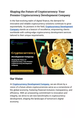 Shaping the Future of Cryptocurrency_ Your Premier Cryptocurrency Development Company