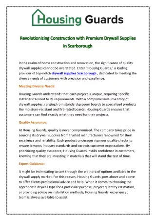 Revolutionizing Construction with Premium Drywall Supplies in Scarborough