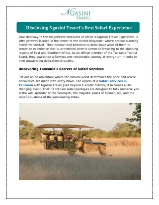 Disclosing Ngasini Travel's Best Safari Experience