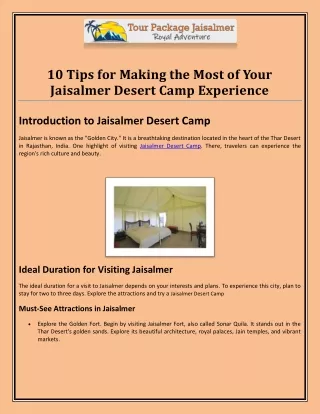 10 Tips for Making the Most of Your Jaisalmer Desert Camp Experience