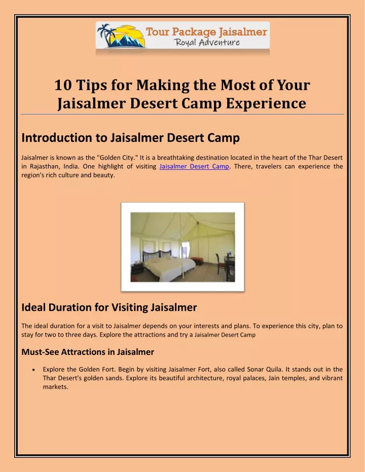 10 tips for making the most of your jaisalmer