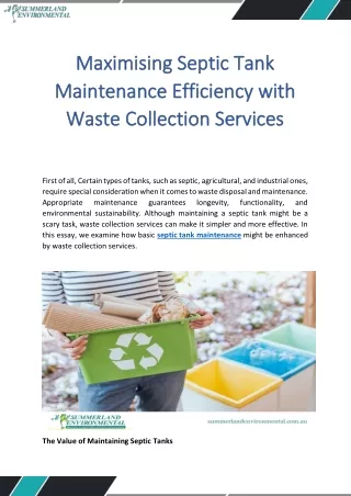 Maximising Septic Tank Maintenance Efficiency with Waste Collection Services  