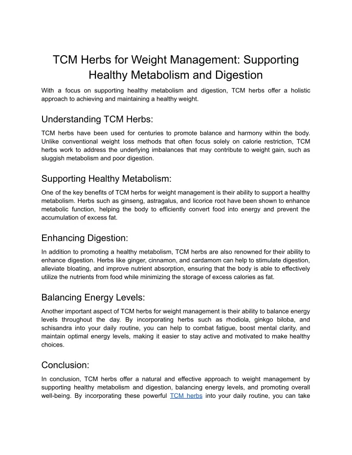 tcm herbs for weight management supporting