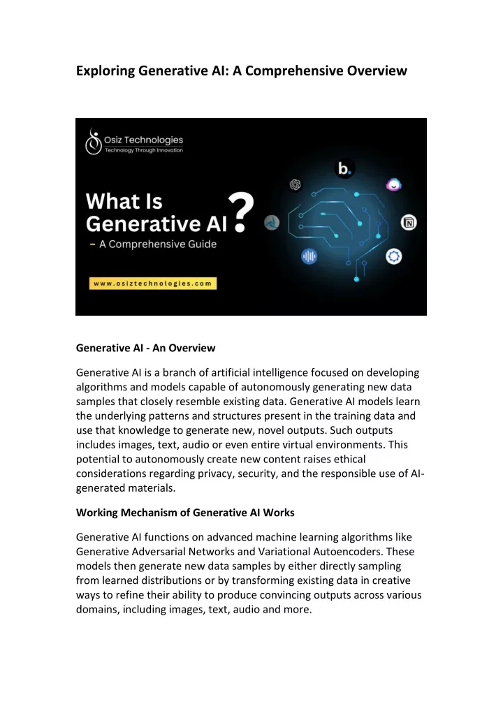 exploring generative ai a comprehensive overview