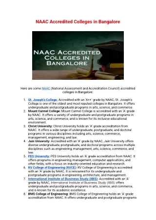 NAAC Accredited Colleges in Bangalore