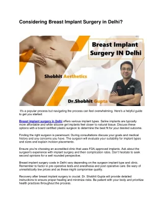 Considering Breast Implant Surgery in Delhi