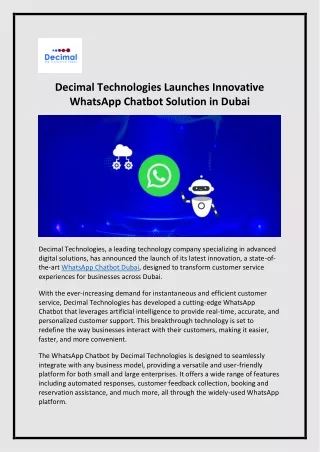 Whatsapp Chatbot Dubai - Decimal Technologies