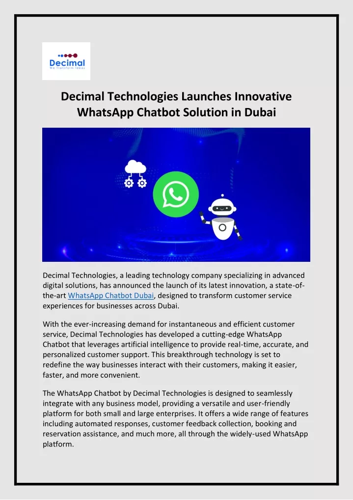 decimal technologies launches innovative whatsapp