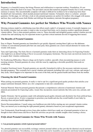 Why Prenatal Gummies Are perfect for Mothers Who Wrestle with Nausea