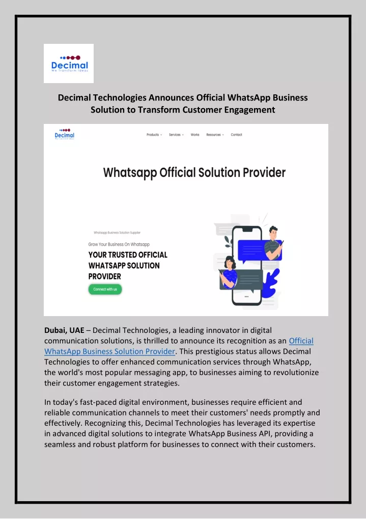 decimal technologies announces official whatsapp