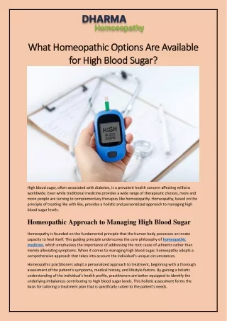 What Homeopathic Options Are Available for high blood sugar