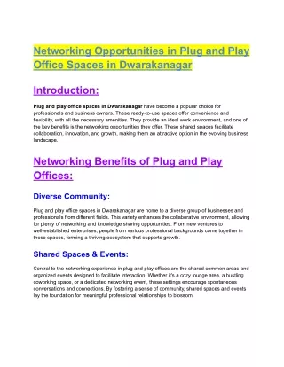 Networking Opportunities in Plug and Play Office Spaces in Dwarakanagar