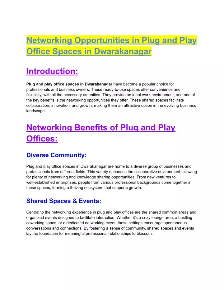 networking opportunities in plug and play office