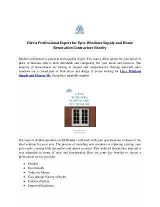 Hire a Professional Expert for Upvc Windows Supply and Home Renovation Contracto