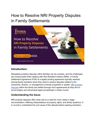 How to Resolve NRI Property Disputes in Family Settlements