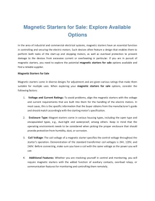 Magnetic Starters for Sale Explore Available Options