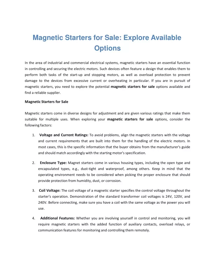 magnetic starters for sale explore available