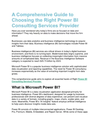 A Comprehensive Guide to Choosing the Right Power BI Consulting Services Provider