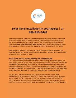 Solar Panel Installation in Los Angeles | 1–888–810–0449