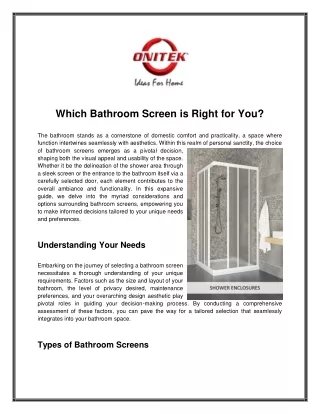 Which Bathroom Screen is Right for You?