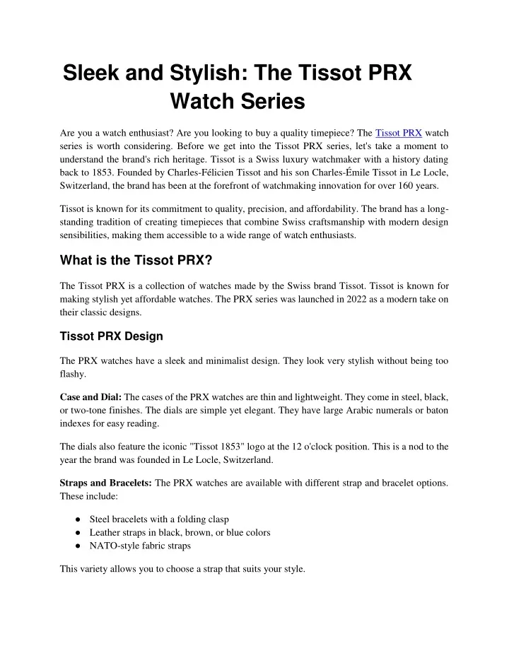 sleek and stylish the tissot prx watch series
