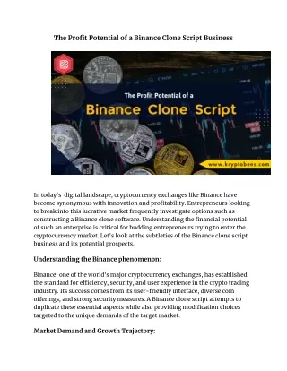 The Profit Potential of a Binance Clone Script Business