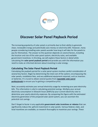 Discover Solar Panel Payback Period