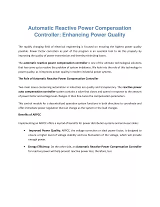 Automatic Reactive Power Compensation Controller Enhancing Power Quality