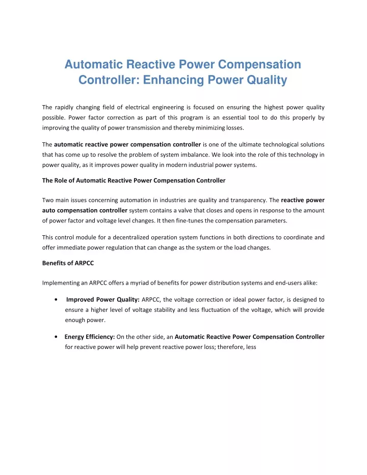 automatic reactive power compensation controller
