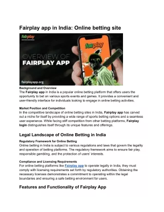 Fairplay app in India: Online betting site