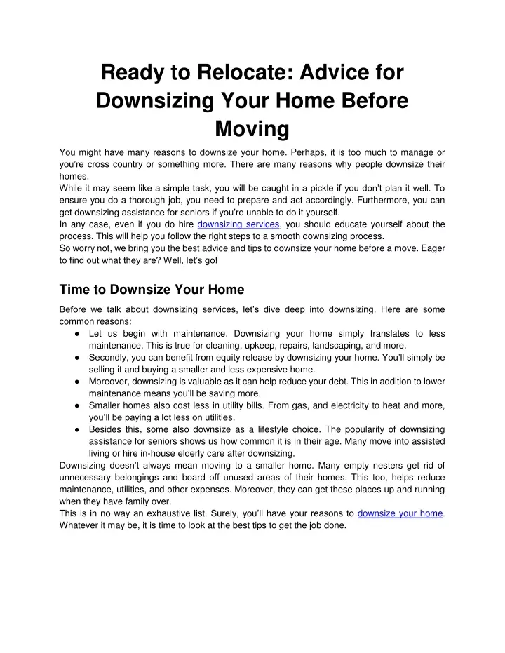 ready to relocate advice for downsizing your home