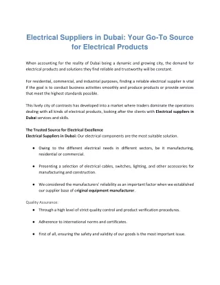 Electrical Suppliers in Dubai Your Go-To Source for Electrical Products