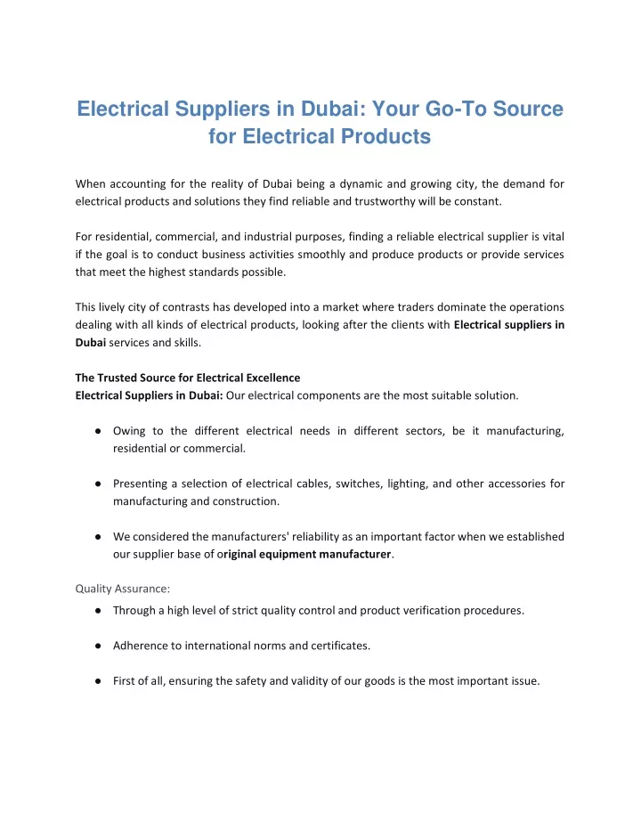 electrical suppliers in dubai your go to source