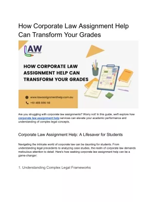 How Corporate Law Assignment Help Can Transform Your Grades