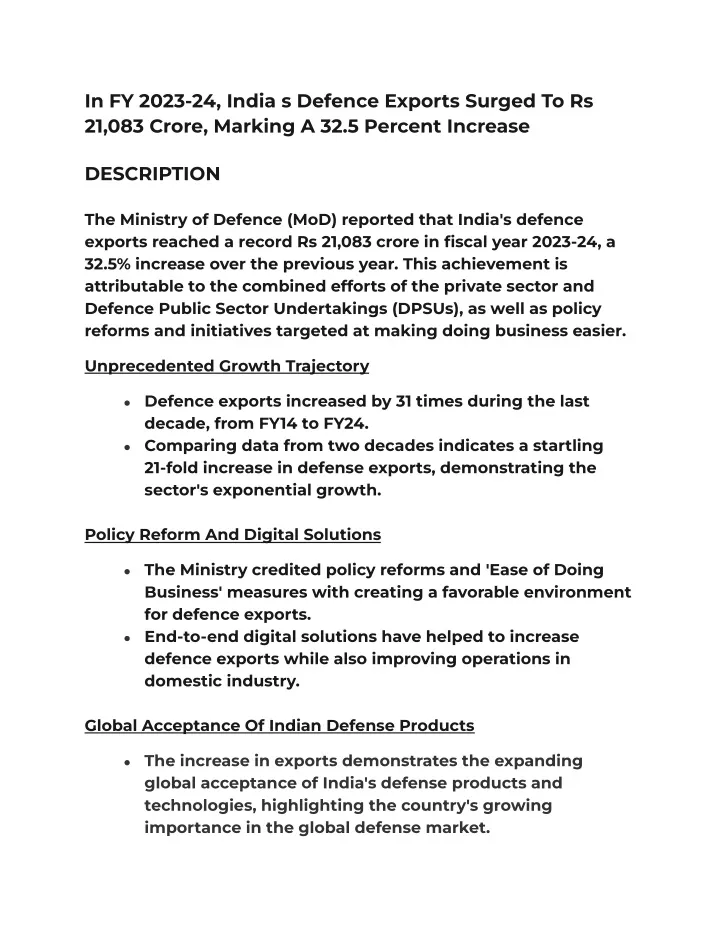 in fy 2023 24 india s defence exports surged