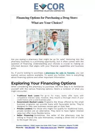 Financing Options for Purchasing a Drug Store: What are Your Choices?