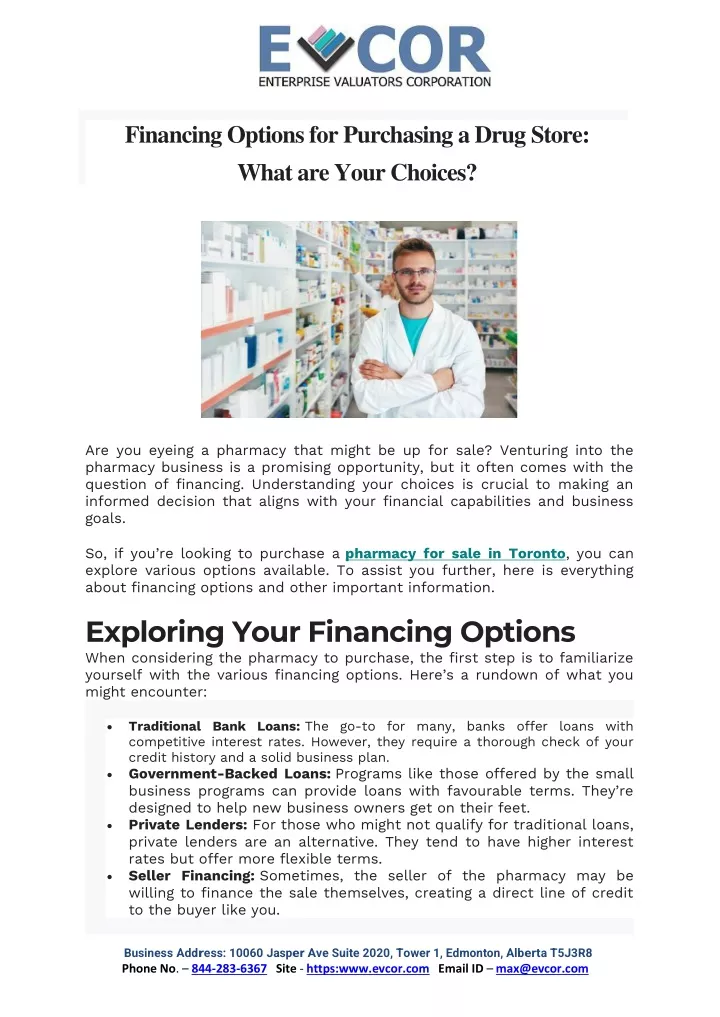 financing options for purchasing a drug store