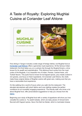 A Taste of Royalty - Exploring Mughlai Cuisine at Coriander Leaf Ahlone