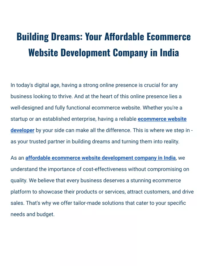 building dreams your a ordable ecommerce website