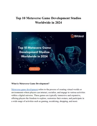 Top 10 Metaverse Game Development Studios Worldwide in 2024