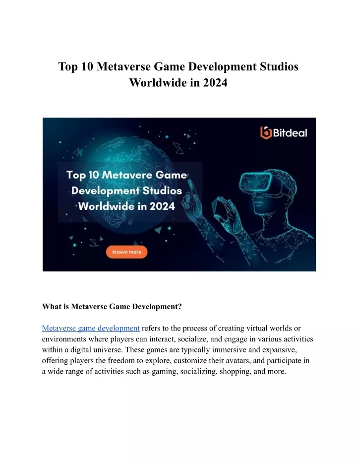 top 10 metaverse game development studios