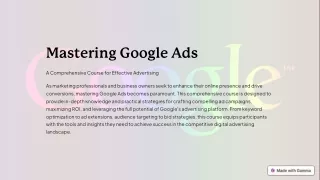 Mastering in Google Ads A Comprehensive Course for Effective Advertising provide