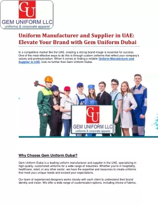 Uniform Manufacturer and Supplier in UAE