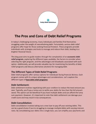 The Pros and Cons of Debt Relief Programs