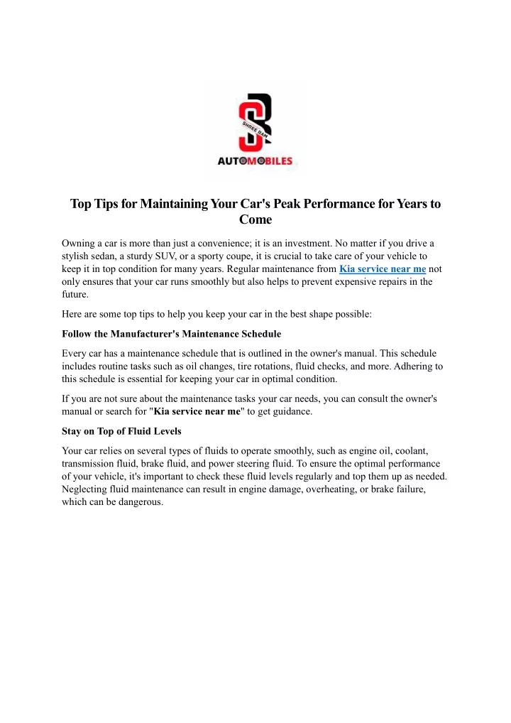 top tips for maintaining your car s peak