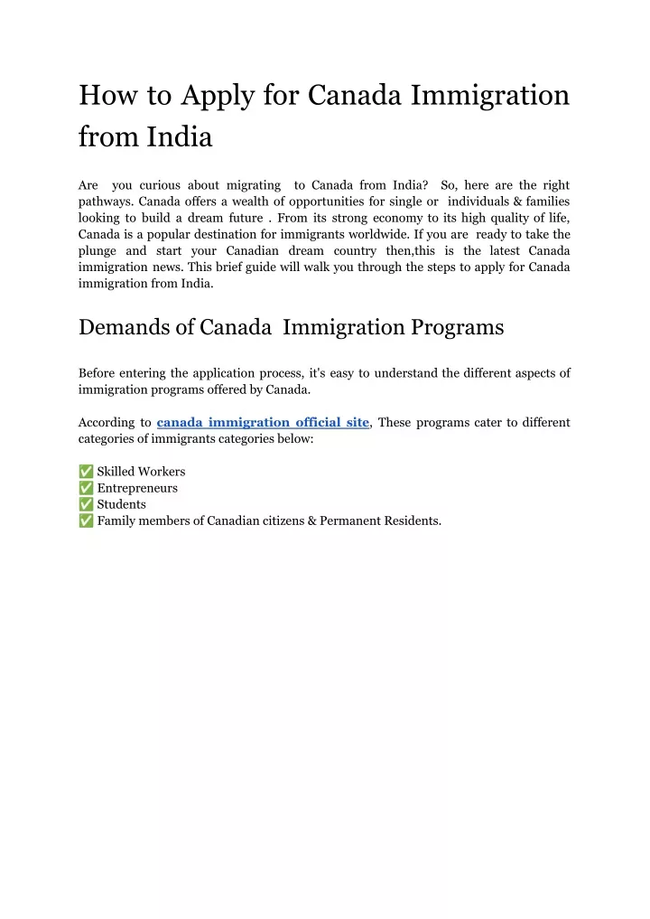 how to apply for canada immigration from india