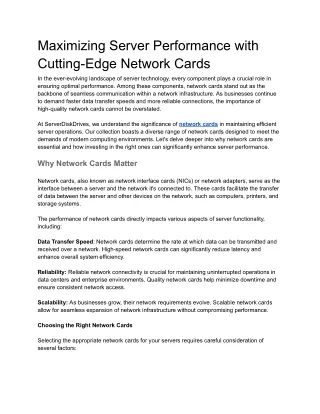Maximizing Server Performance with Cutting-Edge Network Cards